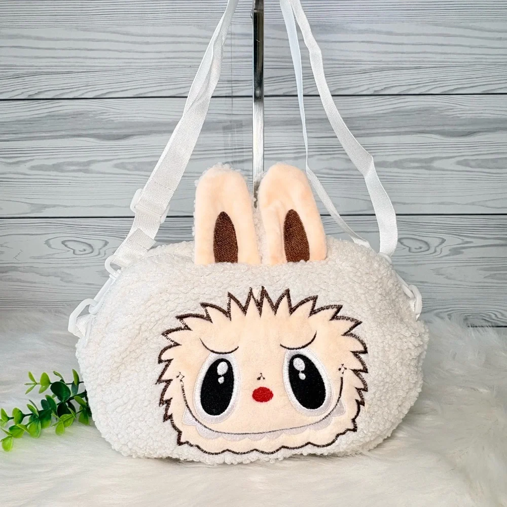 White‎ Sherpa Labubu Crossbody Bag